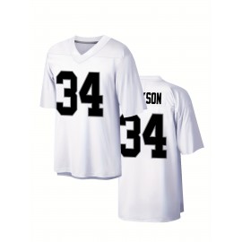 Men'S White # 34 Breathable Rugby Shirt, Sports V-Neck Short Sleeved Training Shirt, Classic Embroidered American Football Shirt