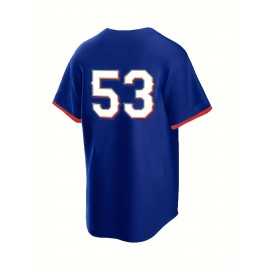 Men'S #53 Blue Baseball Jersey, Classic Retro Letter Embroidery Design Breathable Short Sleeve T-Shirt For Training Competition