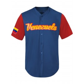 Men'S Number 13 & Venezuela Embroidery Color Block Baseball Jersey, Classic Breathable Short Sleeve T-Shirt For Training Competition