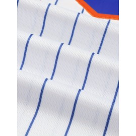 Letter And Number 18 Embroidery, Men'S Striped Short Sleeve V-neck Baseball Jersey, Comfy Top For Training And Competition