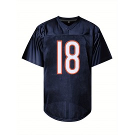 Men'S #18 Navy Blue Football Jersey - Breathable, Loose Fit with Embroidered Letters 
