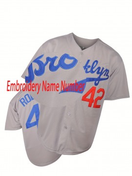 #42 Brooklyn Embroidered Grey Baseball Jersey