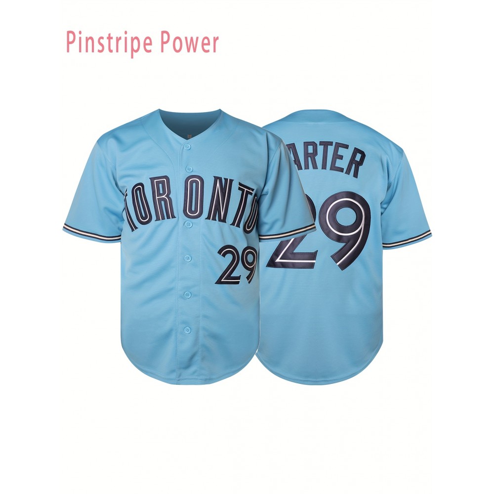 Men'S # 29 Blue Embroidered Baseball Shirt Suitable For Training And Casual Wear Durable Polyester S-3XL