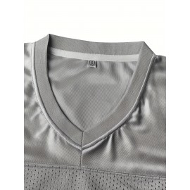 Men'S Solid Color Rugby Jersey, Embroidered American Football Jersey, Breathable V-neck, Outdoor Activity And Party Casual Sportswear