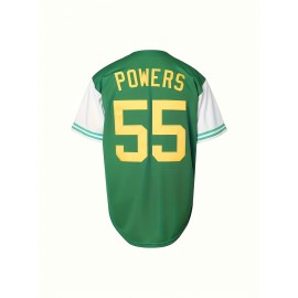 1pc Churros Embroidered Baseball Jersey, Men'S Polyester V-Neck Shirt with Slight Stretch, Loose Fit Sports Top for Casual, Training, Hiking & Outdoor Activities, Button Closure - Universal Fit for Teens & Adults