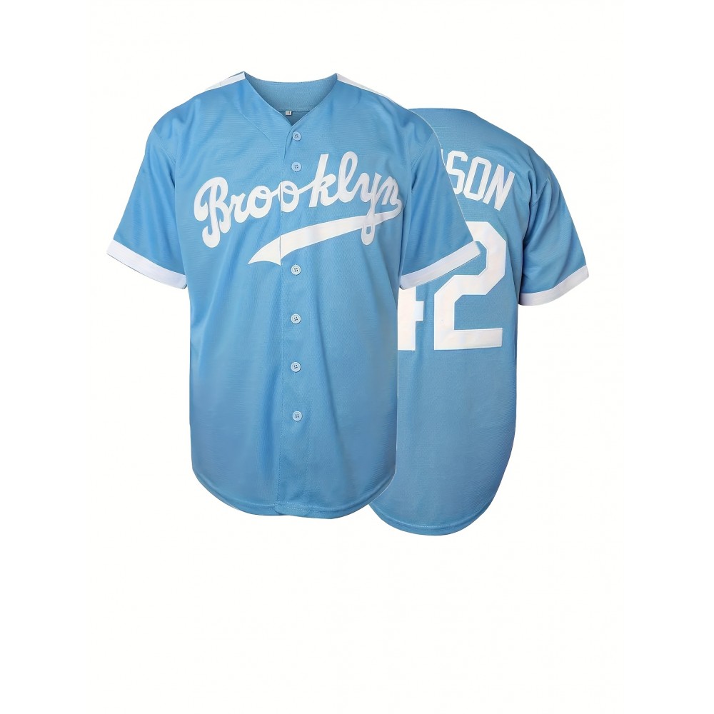 Men'S Light Blue #42 Embroidered Baseball Jersey