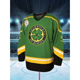 Men'S #3 Embroidery Ice Hockey Jersey, Vintage Stripe V Neck Long Sleeve Uniform Hockey Shirt For Training Competition Festival Party Gift