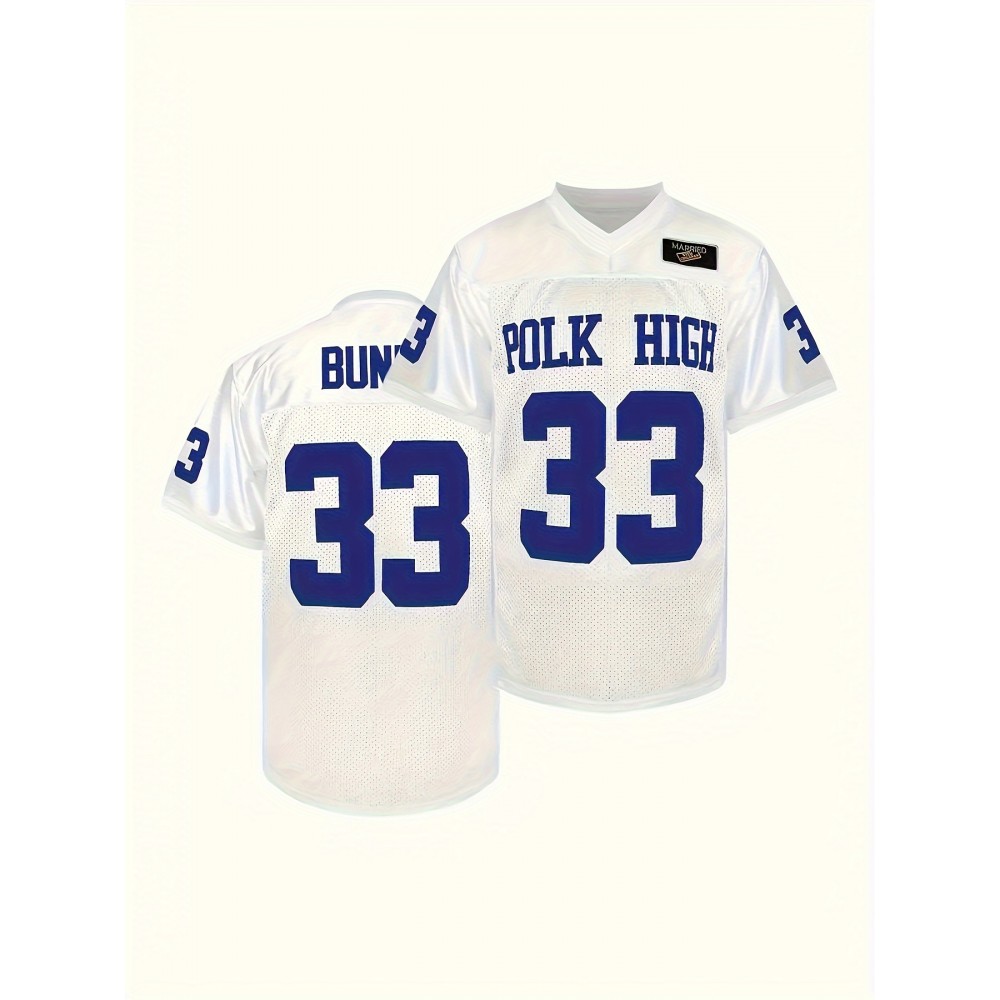 1pc Men'S #33 Polk High Embroidered American Football Jersey - Polyester V-Neck Sports Shirt for Training, Games, Casual Outings - Loose Fit for Adults, Teens, Unisex - Spring, Summer, Fall