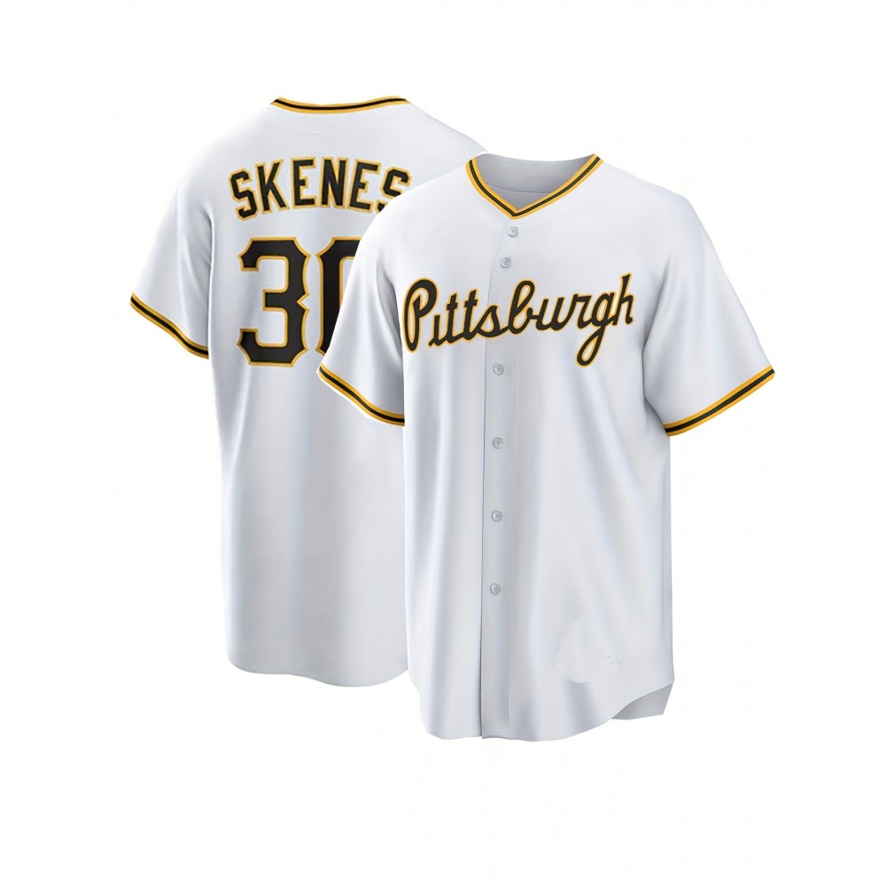 Men'S Pittsburgh #30 Baseball Jersey - White with Golden Lettering, V-Neck, Short Sleeve, Stretch Fabric, Perfect for Sports & Casual Wear, Everyday Baseball | Team Sports Jersey | Durable Fabri