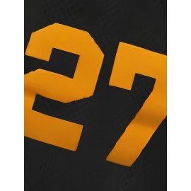 Men'S # 27 Black Retro Baseball Shirt - Breathable And Comfortable Polyester Fiber V-Neck Button Sports Shirt S-3XL Perfect For Team Training And Casual Wearing