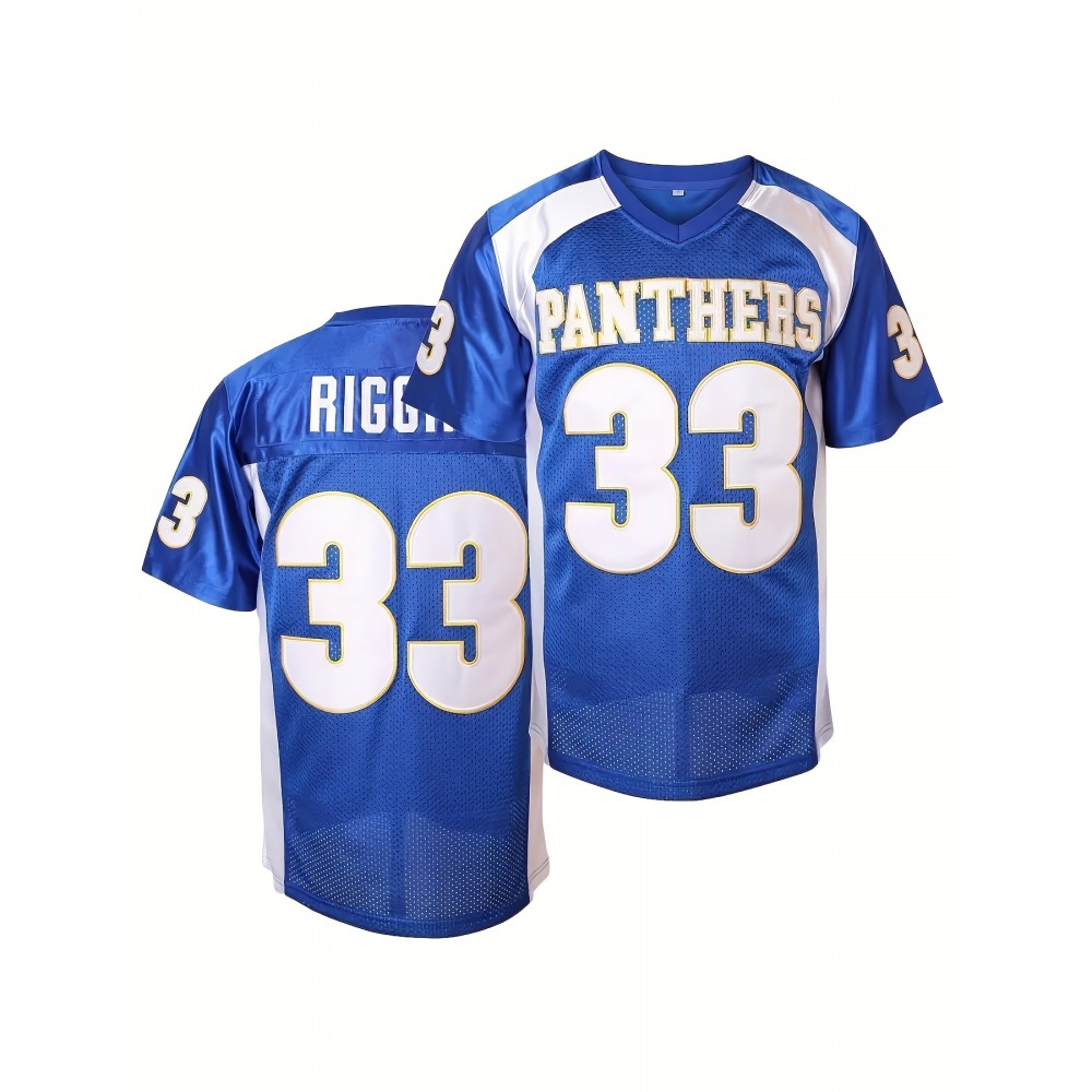 Durable Design, Men's #33 Embroidered Breathable Mesh Rugby Jersey - V-Neck, Short Sleeve, Classic Style for Sports & Casual Wear