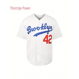 Men'S # 42 White V-neck Baseball Jersey Polyester Sports Shirt Loose Fit With Button Closure Suitable For Casual And Sportswear, Daily Casual Training In Spring, Summer, Autumn, Team Sports S-3XL