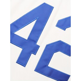 Men'S # 42 White V-neck Baseball Jersey Polyester Sports Shirt Loose Fit With Button Closure Suitable For Casual And Sportswear, Daily Casual Training In Spring, Summer, Autumn, Team Sports S-3XL
