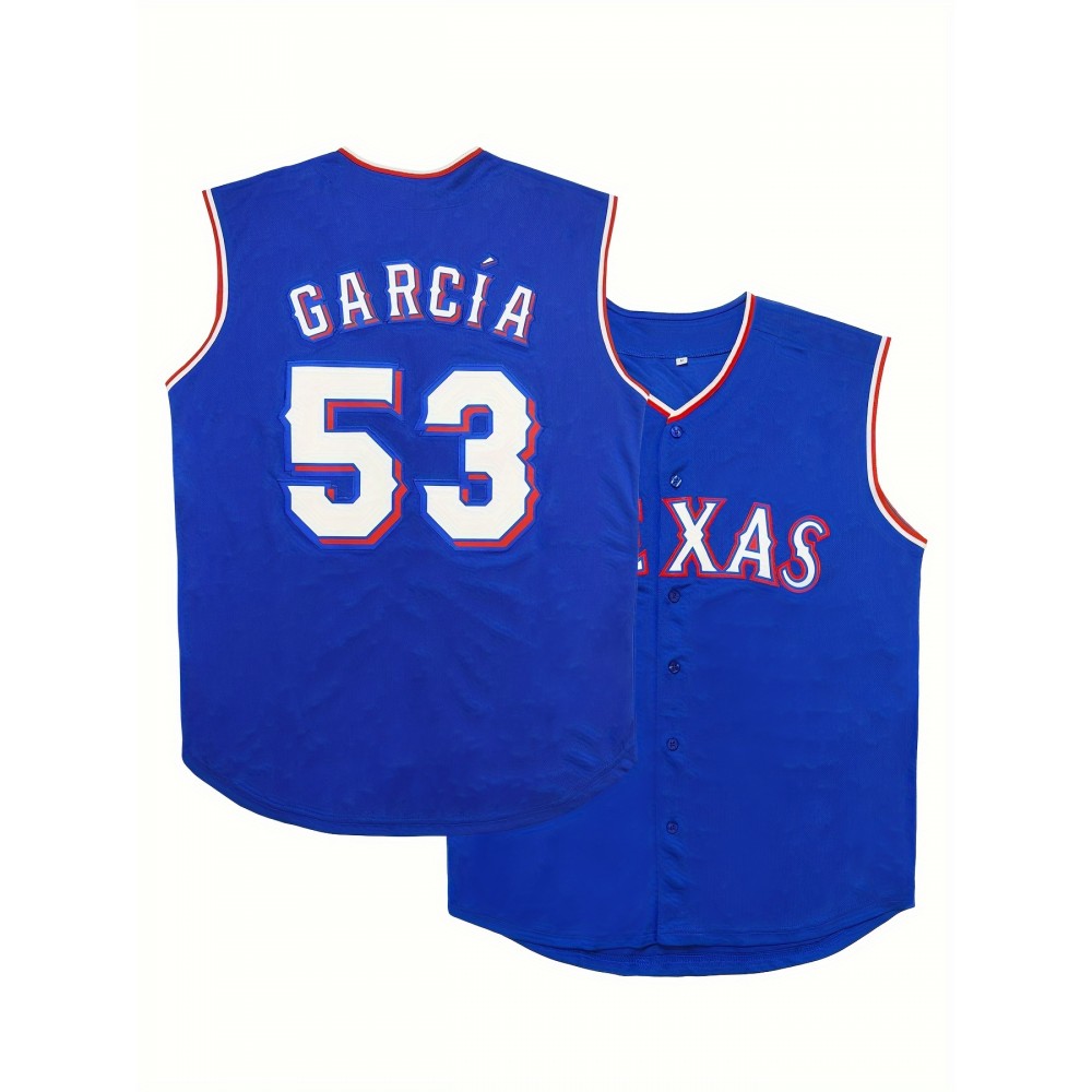 Letter And Number 53 Embroidery, Men'S Short Sleeve V-neck Baseball Jersey, Comfy Top For Training And Competition