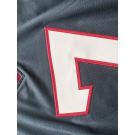 Men'S Blue #7 V-Neck Rugby Shirt, Breathable Polyester Sports Top, Classic Embroidered American Football Jersey, Loose Fit for Training, Running, Hiking & Outdoor Activities, All-Season Wear