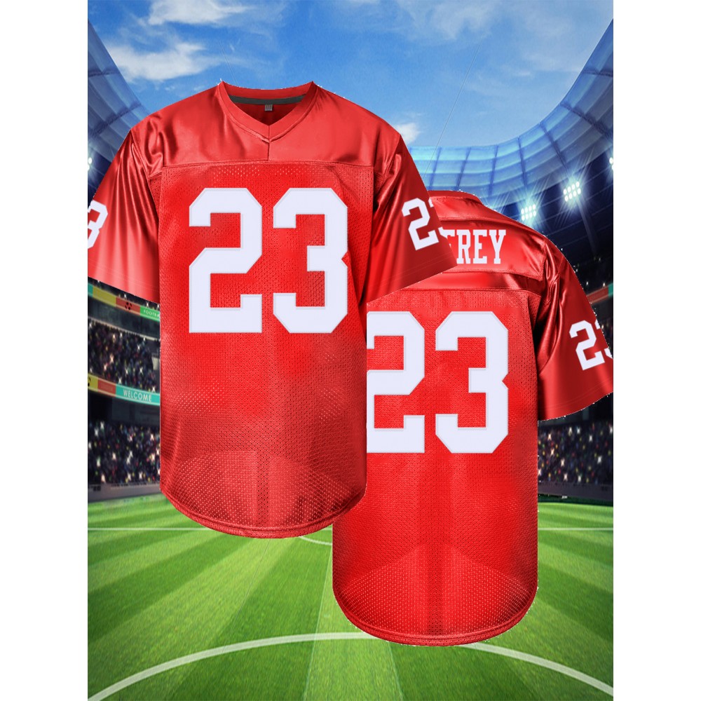 Men'S Red # 23 Rugby Jacket Loose Embroidered Sports, Fashionable, Casual, Street Breathable Rugby Top