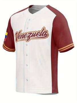 Venezuela And Number 27 Embroidery, Men'S Short Sleeve V-neck Baseball Jersey, Comfy Top For Summer Sport