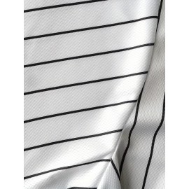 Men'S White Striped Baseball Shirt with Classic Letter Embroidery Design, Breathable Button Style Short Sleeved Shirt, Suitable for Training And Competition