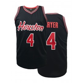 Men's Houston Basketball Jersey #4 Sleeveless Breathable 100% Polyester V-Neck Loose Fit with Lettering & Number for Training, Summer Sports, Casual Wear - Machine Washable