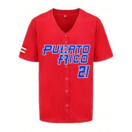 Men'S PUERTO RICO #21 Embroidery Design Baseball Jersey, Classic Retro Breathable Short Sleeve Sports Shirt For Training Competition