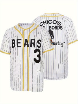 Men's Vintage Baseball Jersey #3 - Retro Chicos Letter Embroidery, Breathable Polyester V-Neck Short Sleeve, Loose Fit Striped Design for Training, Competition & Casual Wear