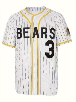 Men's Vintage Baseball Jersey #3 - Retro Chicos Letter Embroidery, Breathable Polyester V-Neck Short Sleeve, Loose Fit Striped Design for Training, Competition & Casual Wear