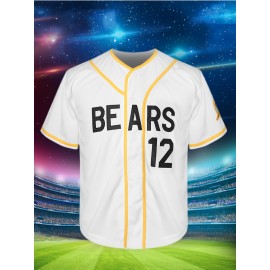 Youth # 12 White Baseball Jacket - Breathable Polyester V-neck Sweatshirt With Embroidered Letters, Button Closure, Knitted Fabric, Training, Hiking, And Outdoor Casual Sportswear, Spring/Summer/Autumn