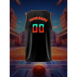 Boys Loose & Breathable Custom Sleeveless Basketball Jersey Shirt, Personalized Colorful Striped Top For Sports & Exercise