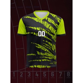 Customizable Youngsters' Soccer Jersey - V-Neck, Comfort Fit with Personalized Name & Number, Black/Green Camo Design, Ideal for Sports, Leisure & Outdoor Activities, Machine Washable, Soccer Accessories