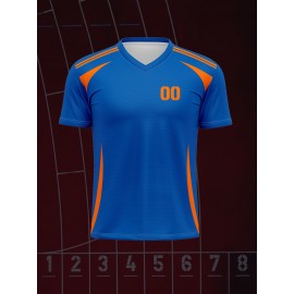 1pc Customizable V-Neck Soccer Jersey for Kids - 100% Polyester Knit Fabric, All-Over Print, Personalized Name & Number, Regular Fit for Boys & Girls, Ideal for Sports, Casual Wear & Outdoor Activities - Spring/Summer/Fall Collection