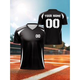 1pc Customizable V-Neck Soccer Jersey for Kids - 100% Polyester Knit Fabric, All-Over Print, Personalized Name & Number, Regular Fit for Boys & Girls, Ideal for Sports, Casual Wear & Outdoor Activities - Spring/Summer/Fall Collection