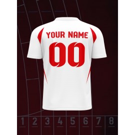 1pc Customizable V-Neck Soccer Jersey for Kids - 100% Polyester Knit Fabric, All-Over Print, Personalized Name & Number, Regular Fit for Boys & Girls, Ideal for Sports, Casual Wear & Outdoor Activities - Spring/Summer/Fall Collection