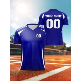 1pc Customizable V-Neck Soccer Jersey for Kids - 100% Polyester Knit Fabric, All-Over Print, Personalized Name & Number, Regular Fit for Boys & Girls, Ideal for Sports, Casual Wear & Outdoor Activities - Spring/Summer/Fall Collection