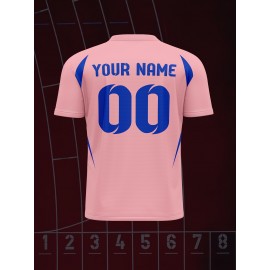1pc Customizable V-Neck Soccer Jersey for Kids - 100% Polyester Knit Fabric, All-Over Print, Personalized Name & Number, Regular Fit for Boys & Girls, Ideal for Sports, Casual Wear & Outdoor Activities - Spring/Summer/Fall Collection