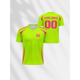 1pc Customizable V-Neck Soccer Jersey for Kids - 100% Polyester Knit Fabric, All-Over Print, Personalized Name & Number, Regular Fit for Boys & Girls, Ideal for Sports, Casual Wear & Outdoor Activities - Spring/Summer/Fall Collection