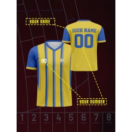 Customizable Kids Soccer Jersey with Name and Number, Polyester V-Neck Sports Shirt, Medium Stretch Knit Fabric, All-Over Print, Regular Fit, with for Boys, Girls, and Youth, for Casual, Running, Training, and Everyday Wear, Spring/Summer/Fall