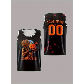 Boys Customizable Name & Number Basketball Jersey, Halloween Themed Performance Tank Top - Polyester, Breathable, Sports & Outdoor Vest for Training, Running & Casual Wear
