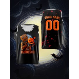 Boys Customizable Name & Number Basketball Jersey, Halloween Themed Performance Tank Top - Polyester, Breathable, Sports & Outdoor Vest for Training, Running & Casual Wear