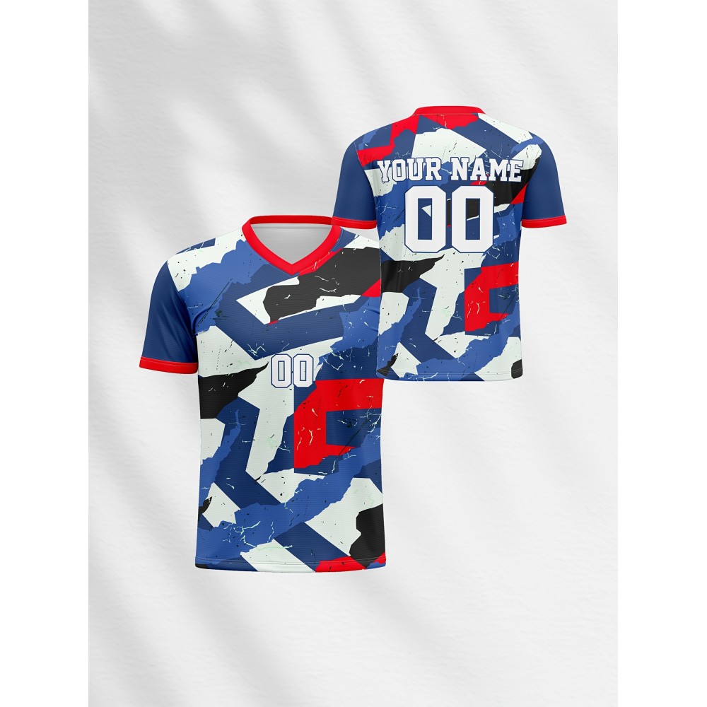 1pc Customizable Soccer Jersey for Kids - V-Neck, All-Season Polyester Sports Shirt with Personalized Name & Number, Medium Stretch Knit Fabric, Ideal for Training, Casual & Outdoor Activities - Unisex Design for Boys & Girls