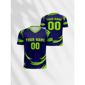 [Customizable Jersey] Personalized Comfortable Polyester Youngsters' V-Neck Football Jersey | Customizable Name & Number, Ideal for Sports & Outdoor Activities, Machine Washable - Blue with Yellow Accents, Youth Football Accessories