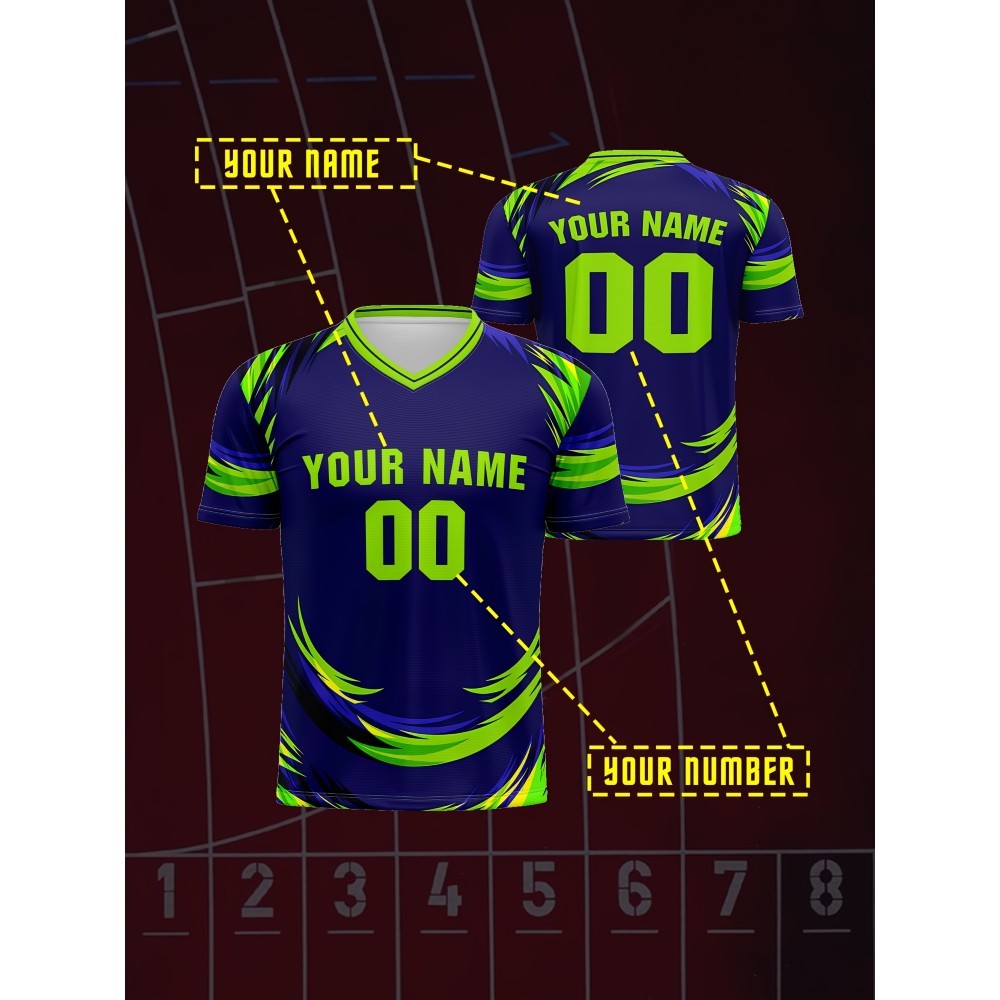 [Customizable Jersey] Personalized Comfortable Polyester Youngsters' V-Neck Football Jersey | Customizable Name & Number, Ideal for Sports & Outdoor Activities, Machine Washable - Blue with Yellow Accents, Youth Football Accessories