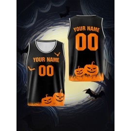 Customizable Kids Halloween Basketball Vest, Polyester 100% Breathable & Washable, Loose Fit Sports Jersey with All-Over Print, Casual & Outdoor Sports Apparel for Boys & Girls, Knit Fabric, Festive Party & Training Gear
