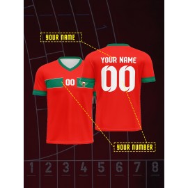 [Customized Football Jersey] Polyester Customized Name And Number V-neck Football Jersey | Medium Stretch All Over Print Sports Shirt for Boys And Girls, Preppy Casual Street Style