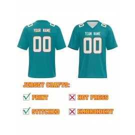 Custom Plus-Size Women's Football Jersey - Personalized Team Name & Number, Vibrant Teal V-Neck Summer Sportswear, Breathable Athletic Top for Sports Meetings, Travel Photo Shoots