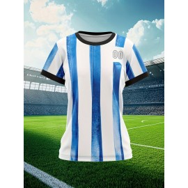 Customizable Women'S Soccer Jersey - Personalized Team & Number, Breathable Quick-Dry Athletic Shirt for Training, Fitness, and Casual Wear, Blue & White Striped Design with YASUDA Logo, Soccer Accessories, PLUS SIZE