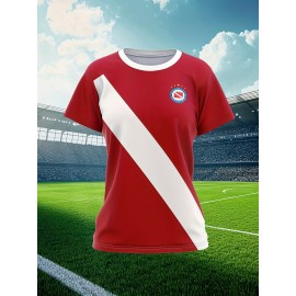 Women's Custom Soccer Jersey Personalized Name & Number - Two-Tone Red/White Athletic top - Non-Stretch Fabric for Soccer, Baseball, Gym - Custom Sports Apparel Gift for Female Players, Outdoor Sports Attire, Vibrant Stripe Design, Durable Sportswear