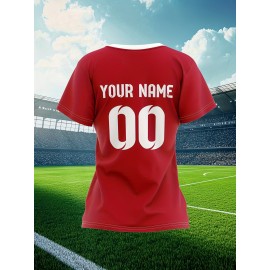 Women's Custom Soccer Jersey Personalized Name & Number - Two-Tone Red/White Athletic top - Non-Stretch Fabric for Soccer, Baseball, Gym - Custom Sports Apparel Gift for Female Players, Outdoor Sports Attire, Vibrant Stripe Design, Durable Sportswear