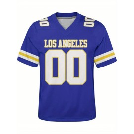 Customizable Plus Size Football Shirt for Women - Personalized Name & Number, V-Neck Short Sleeve, Breathable Summer Sports Jersey, Los Angeles City Team Gift, Football Jersey, Casual Wear, Sporty Design, Comfortable Fit, PLUS SIZE