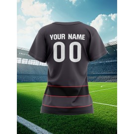 Customizable Women'S Plus Size Football Jersey - Soft & Breathable, Personalized Name & Number, Black with Red Accents, Perfect for Training, Sports Events & Casual Wear, Sports Event Apparel | Customizable Jersey | Comfortable Fit, Football Shirts