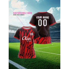 Customizable Women'S Plus Size Football Jersey - Soft & Breathable, Personalized Name & Number, Black with Red Accents, Perfect for Training, Sports Events & Casual Wear, Sports Event Apparel | Customizable Jersey | Comfortable Fit, Football Shirts
